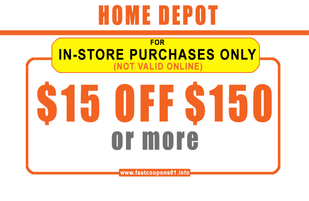 instore home depot $15 off $150